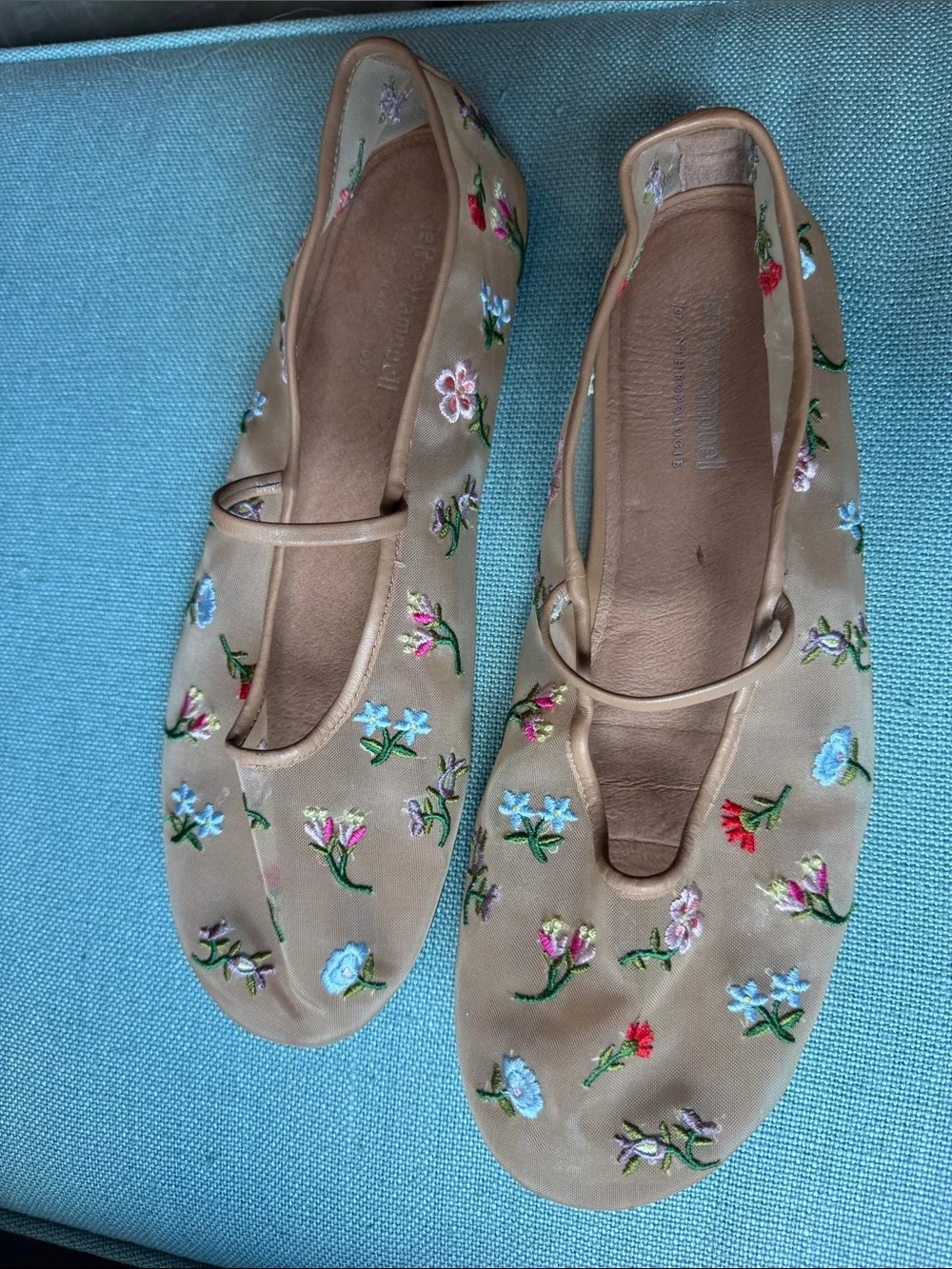 Jeffrey Campbell Beige Embroidered Floral Ballet Flats